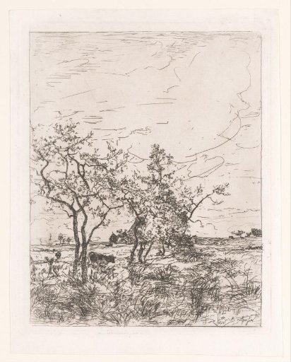 Landscape with cows and a farm