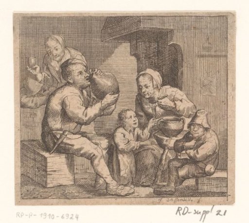 Family before the fireplace