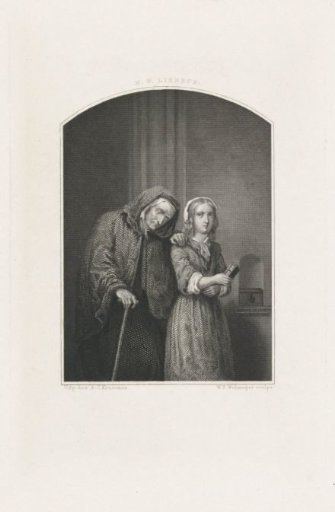 Old woman leaning on a girl