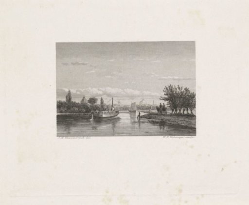River landscape with a towboat
