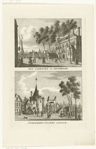 Two city views in Amsterdam: Zeerecht and Schreierstoren