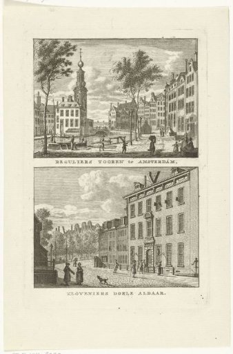 View of the Munttoren and Kloveniersdoelen in Amsterdam