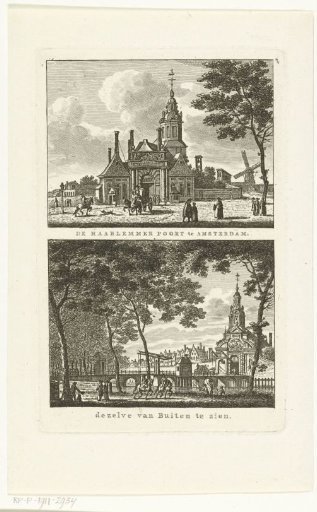 Two city views in Amsterdam with the Haarlemmerpoort