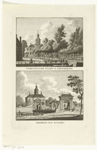 Two city views in Amsterdam with the Utrechterpoort
