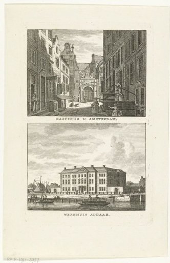 Two city views in Amsterdam: Rasphuis and City Poorhouse or Workhouse