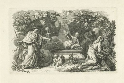 Allegorical representation with a tomb