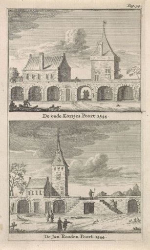 View of the Korsjes Gate and Jan Roodenpoort Tower in Amsterdam