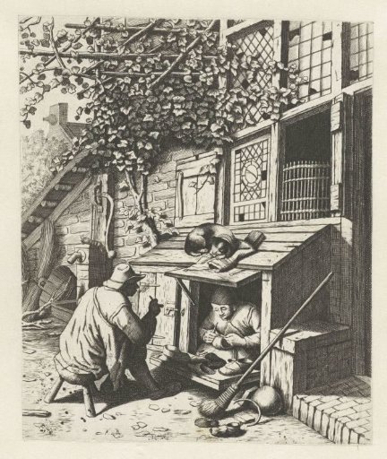 Shoemaker in his Shop in Front of his House with a Customer