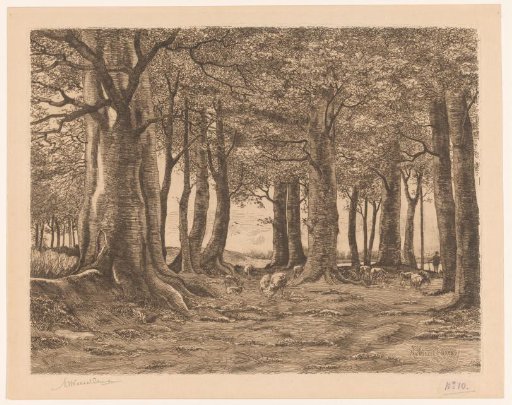 Trees with sheep and shepherd