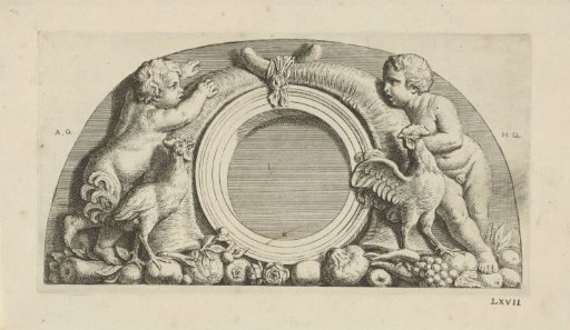 Lunette with putti, roosters, and cornucopias in the western gallery of the Town Hall on the Dam