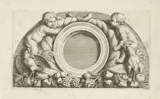 Lunette with putti, roosters, and cornucopias in the western gallery of the Town Hall on the Dam
