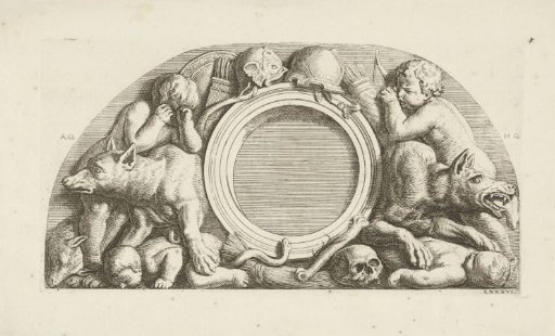 Lunette with putti, wolves, and armor in the western gallery of the Town Hall on the Dam