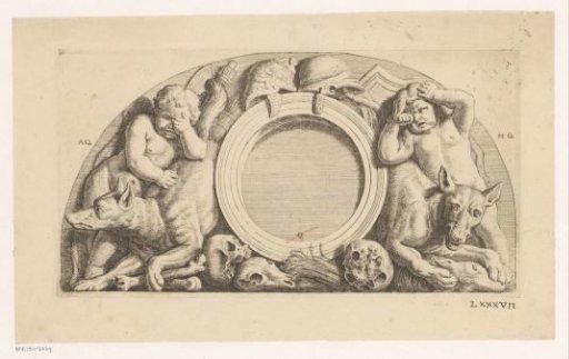 Lunette with putti, wolves, and armor in the western gallery of the Town Hall on the Dam