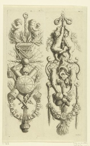 Coat of arms trophy with two satyrs and two lions