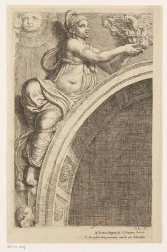 Relief with the personification of the element Fire above the arch on the west side of the Burgerzaal in the Town Hall on the Dam