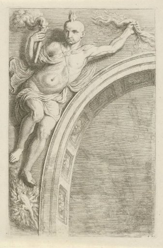 Relief with personification of the element Fire above the arch in the Burgerzaal of the Town Hall on the Dam