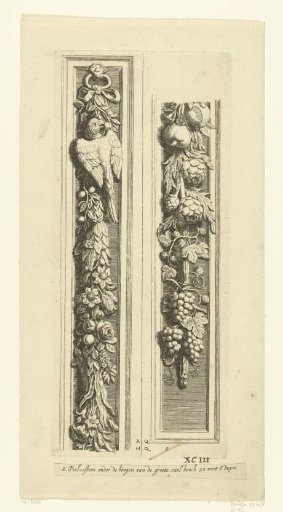 Two parts of a pilaster with festoons of leaves, fruit, and flowers
