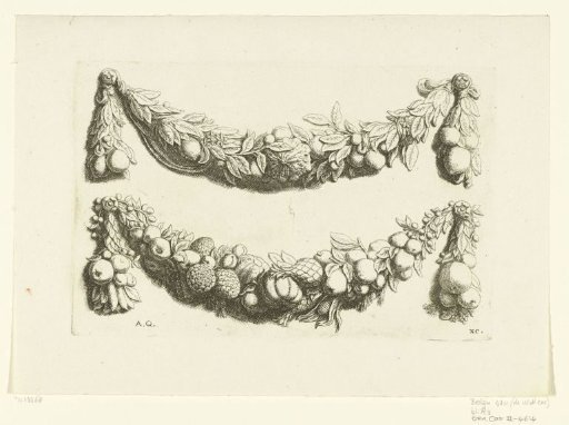 Two festoons of leaves and fruit