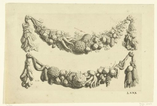 Two festoons of leaves and fruit