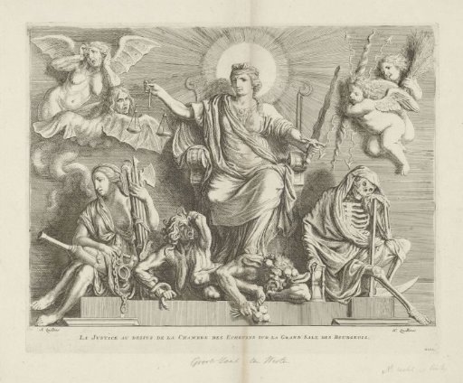 Sculpture group with allegory of Justice on the west side of the Burgerzaal in the Town Hall on the Dam