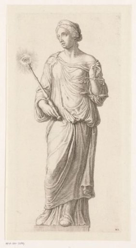 Statue of Justitia (Justice) on the facade of the Town Hall on the Dam