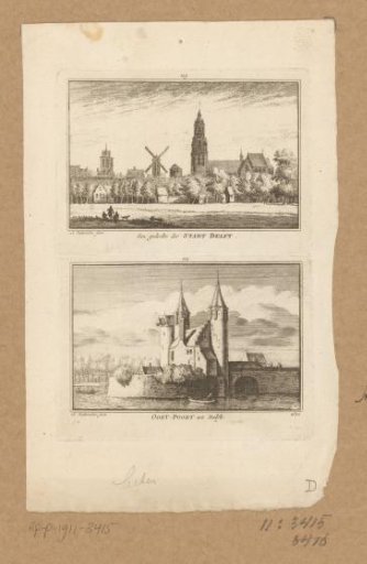 Two city views in Delft, with the New Church and the East Gate