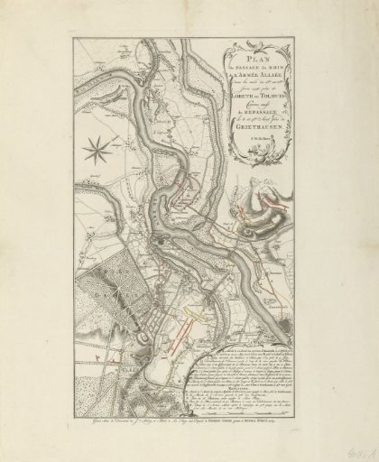 Map of the crossing of the allied army at Lobith, 1758
