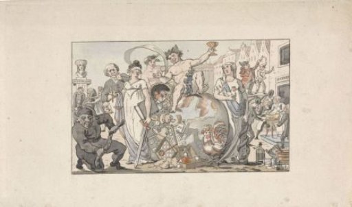Caricatures around a globe