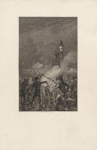 Frenchmen shelling the fleeing troops on the Gier Bridge, 1794