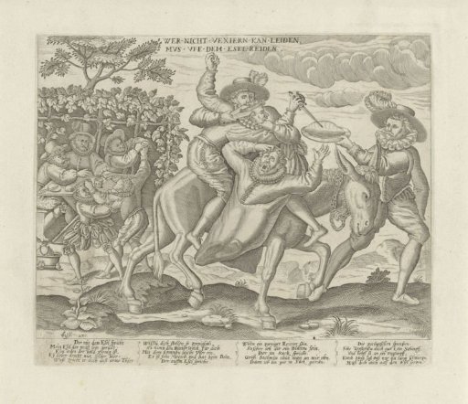 Two Men Ridden Around on a Donkey
