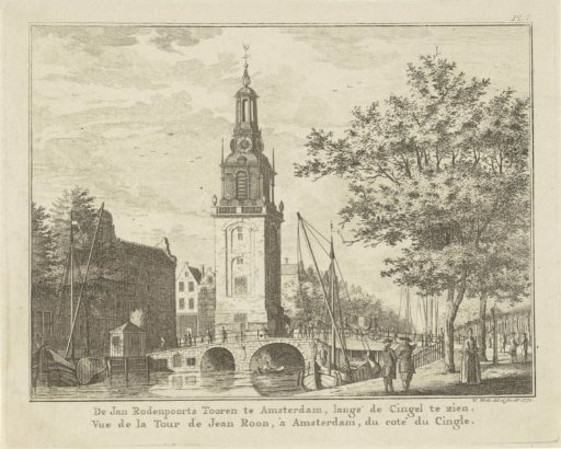 View of the Jan Roodenpoortstoren in Amsterdam from the Singel