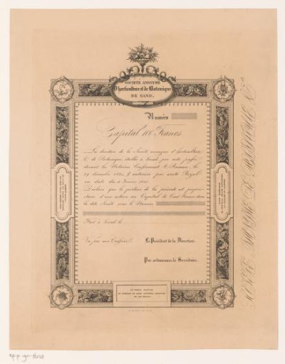 Share of the Société Anonyme d'Horticulture et de Botanique de Ghent