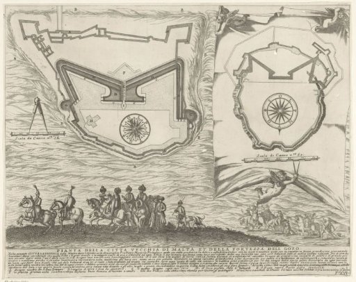Two plans of a city on Malta and of Gozo