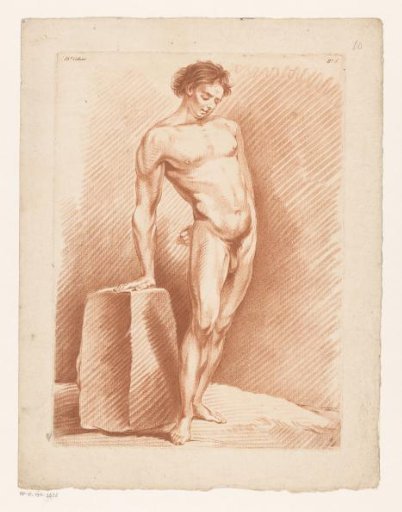 Male nude beside a block
