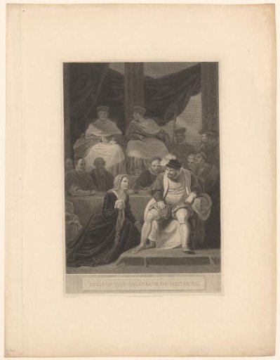 Catherine of Aragon kneels before Henry VIII