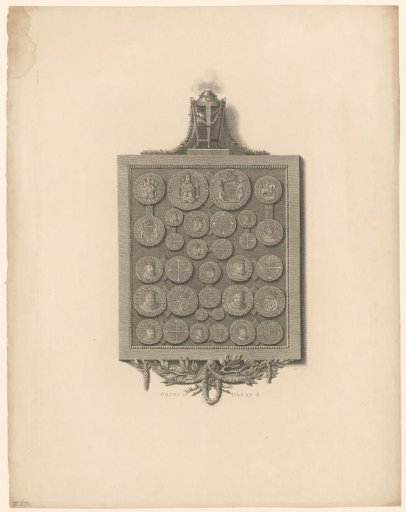 Commemorative plate with coins from the time of Henry VIII