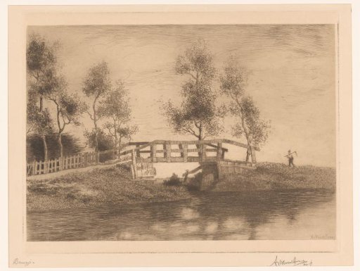 Landscape with bridge and farmer