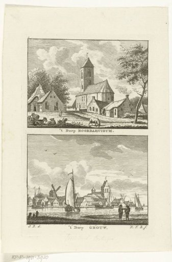 Village view at Roordahuizum and view over the water to Grouw
