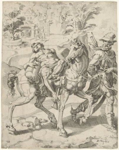 Journey of the Good Samaritan and the wounded traveler