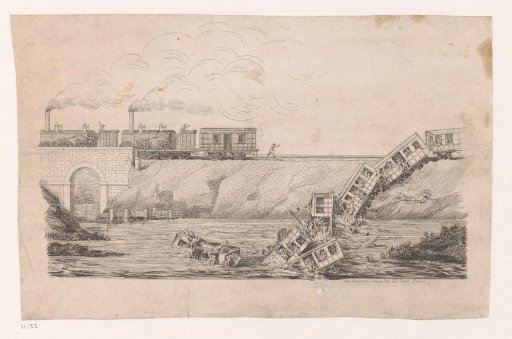 Railway Accident in Which Wagons with Passengers Fall into the Water
