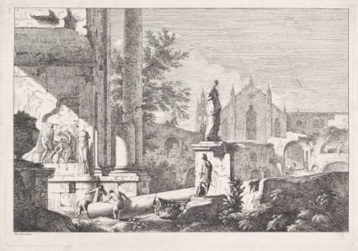 Landscape with Ruins, a Statue, and a Church