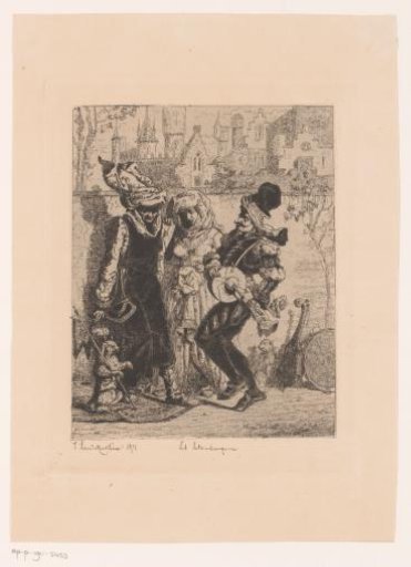 Street Musician with a Dog Playing for a Couple in Medieval Dress