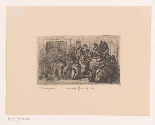 Large group of Flemish beggars on the street