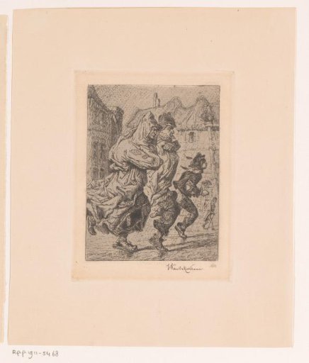 Figures Running on the Street in the Rain