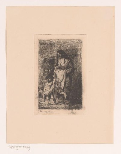 Woman with Hands Under Her Apron and a Child Beside Her