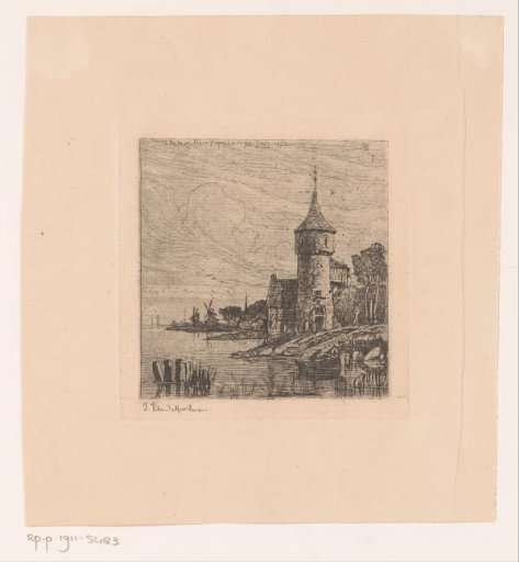River View with a Tower and Two Mills