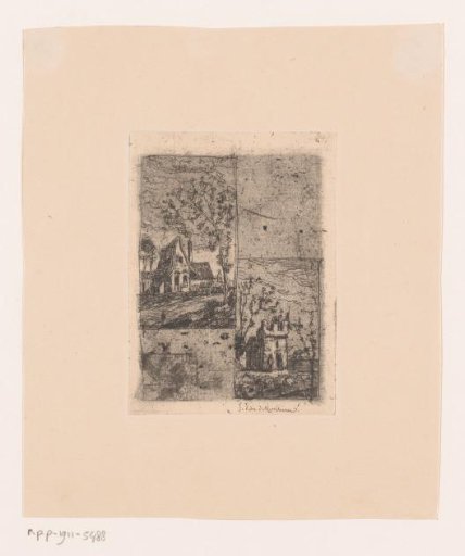 View of a House by a Road and a Tower with Battlements