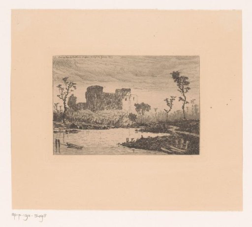 River landscape with castle ruin