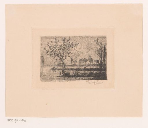 Figure with a fishing rod at the water's edge