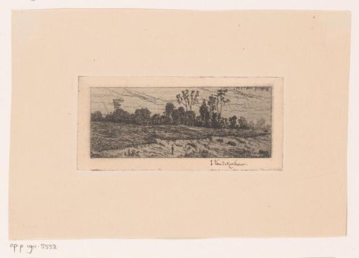Figure on a field in front of a forest edge